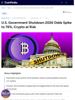U.S. Government Shutdown 2026 Odds Spike to 76%, Crypto at Risk