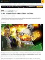 DTCC Subsidiary Launches Tokenization Services