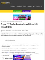 Crypto ETF Exodus Accelerates as Bitcoin Falls Below $109K