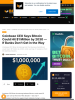 Coinbase CEO: Bitcoin Could Hit $1M If Banks Don’t Interfere
