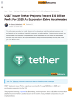 Tether Experts Record $15B Profit For 2025: Bloomberg