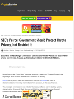 SEC's Peirce: Government Should Protect Crypto Privacy, Not Restrict It