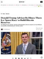 Donald Trump Advisor Bo Hines: There Is a ‘Space Race’ to Build Bitcoin Reserves - Decrypt