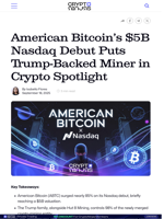 American Bitcoin’s $5B Nasdaq Debut Puts Trump-Backed Miner in Crypto Spotlight