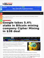 Google takes 5.4% stake in Bitcoin mining company Cipher Mining in $3B deal - The Crypto News Wire
