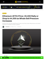 Ethereum (ETH) Price: $5,000 Rally or Drop to $4,000 as Whale Sell Pressure Increases - CoinCentral