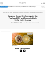 Japanese Energy Firm Remixpoint Has Purchased XRP and Dogecoin Worth $3.9M for Its Reserve