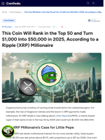 This Coin Will Rank in the Top 50 and Turn $1,000 Into $50,000 in 2025, According to a Ripple (XRP) Millionaire