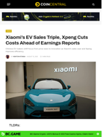 Xiaomi’s EV Sales Triple, Xpeng Cuts Costs Ahead of Earnings Reports - CoinCentral