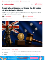 Australian Regulator Sues Blockchain Global Ex-Director