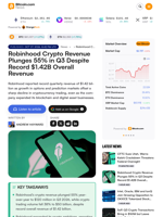 Robinhood Crypto Revenue Plunges 55% in Q3 Despite Record $1.42B Overall Revenue