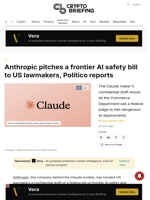 Anthropic pitches a frontier AI safety bill to US lawmakers, Politico reports