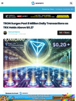 TRON Surges Past 8 Million Daily Transactions as TRX Holds Above $0.27