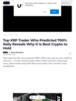 Top XRP Trader Who Predicted 700% Rally Reveals Why It Is Best Crypto to Hold - U.Today