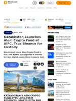 Kazakhstan Launches Alem Crypto Fund at AIFC, Taps Binance for Custody – Crypto News Bitcoin News