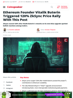 Ethereum Founder Vitalik Buterin Triggered 120% ZkSync Price Rally With This Post - Coinspeaker