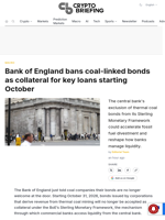 Bank of England bans coal-linked bonds as collateral for key loans starting October