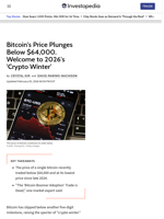 Bitcoin's Price Plunges Below $64,000. Welcome to 2026's 'Crypto Winter'