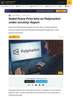 Nobel Peace Prize Bets on Polymarket Under Scrutiny: Report