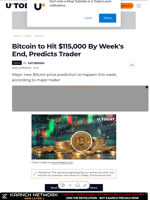 Bitcoin to Hit $115,000 By Week's End, Predicts Trader