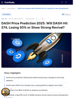 DASH Price Prediction 2025: Will DASH Hit $74, Losing 50% or Show Strong Revival?