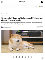 Dogecoin Dives as Solana and Ethereum Meme Coins Crash - Decrypt