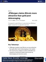 JPMorgan claims Bitcoin more attractive than gold post deleveraging
