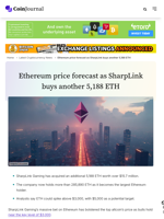 Ethereum price forecast as SharpLink buys another 5,188 ETH - CoinJournal