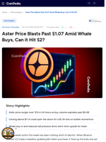 Aster Price Blasts Past $1.07 Amid Whale Buys, Can it Hit $2? 