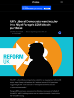 UK's Liberal Democrats want inquiry into Nigel Farage's £2M bitcoin purchase