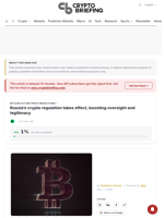 Russia's crypto regulation takes effect, boosting oversight and legitimacy