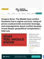Gregory Brew: The Middle East conflict threatens Iran's regime survival, rising oil prices could provide economic leverage, and misjudgments about conflict duration reveal deeper geopolitical complexities | Odd Lots