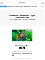 Kazakhstan Launches First Crypto Reserve with BNB