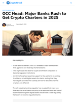 OCC Head: Major Banks Rush to Get Crypto Charters in 2025