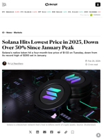 Solana Hits Lowest Price in 2025, Down Over 50% Since January Peak - Decrypt