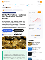 HSBC Warns Gold Has Failed as a Short-Term Volatility Hedge