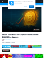 Bitcoin Sets New ATH, Crypto Bears Crushed In $453M Squeeze