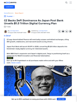 Japan Post Bank’s DCJPY Plan and Why CZ Says DeFi Will Rule