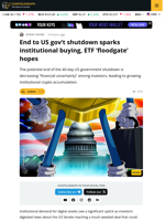 Looming end US government shutdown: crypto recovery, ETF ‘floodgate’ hopes