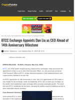 BTCC Exchange Appoints Dan Liu as CEO Ahead of 14th Anniversary Milestone