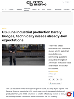 US June industrial production barely budges, technically misses already-low expectations