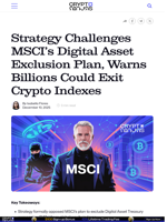 Strategy Challenges MSCI’s Digital Asset Exclusion Plan, Warns Billions Could Exit Crypto Indexes