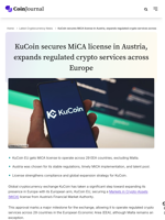KuCoin secures MiCA license in Austria, expands regulated crypto services across Europe - CoinJournal