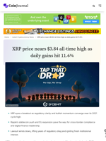 XRP price nears $3.84 all-time high as daily gains hit 11.6% - CoinJournal