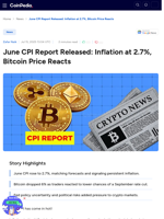 June CPI Report Released: Inflation at 2.7%, Bitcoin Price Reacts