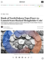 Bank of North Dakota Taps Fiserv to Launch State-Backed 'Roughrider Coin' - Decrypt