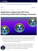 Ripple News: Webus Files SEC Form Confirming $300M XRP Strategy Framework