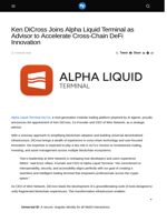 Ken DiCross Joins Alpha Liquid Terminal as Advisor to Accelerate Cross-Chain DeFi Innovation - Visionary Financial