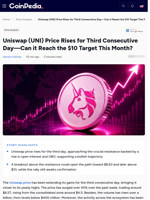 Uniswap (UNI) Price Rises for Third Consecutive Day—Can it Reach the $10 Target This Month?