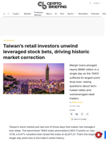 Taiwan's retail investors unwind leveraged stock bets, driving historic market correction